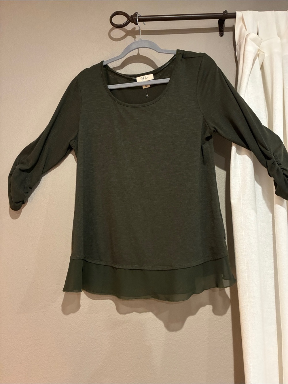 Style & Co. Olive Green Scoop Neck Tunic with Sheer Hem